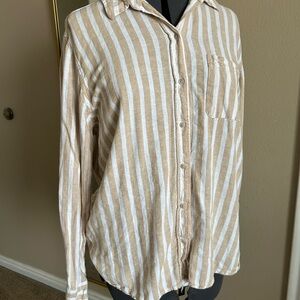 Universal Thread linen blend tan/white striped button down shirt